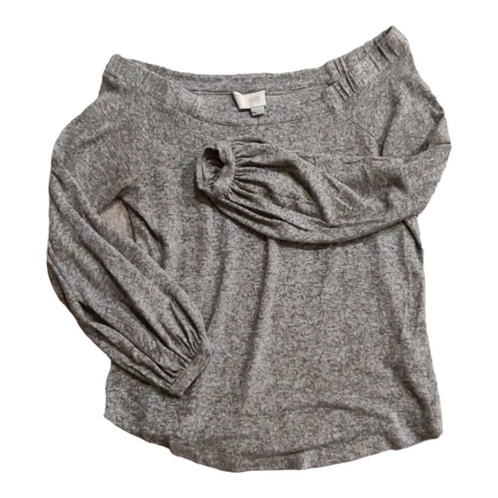 ANTHROPOLOGIE Saturday Sunday Cloud Fleece Off-The-Shoulder Gray Top - Large